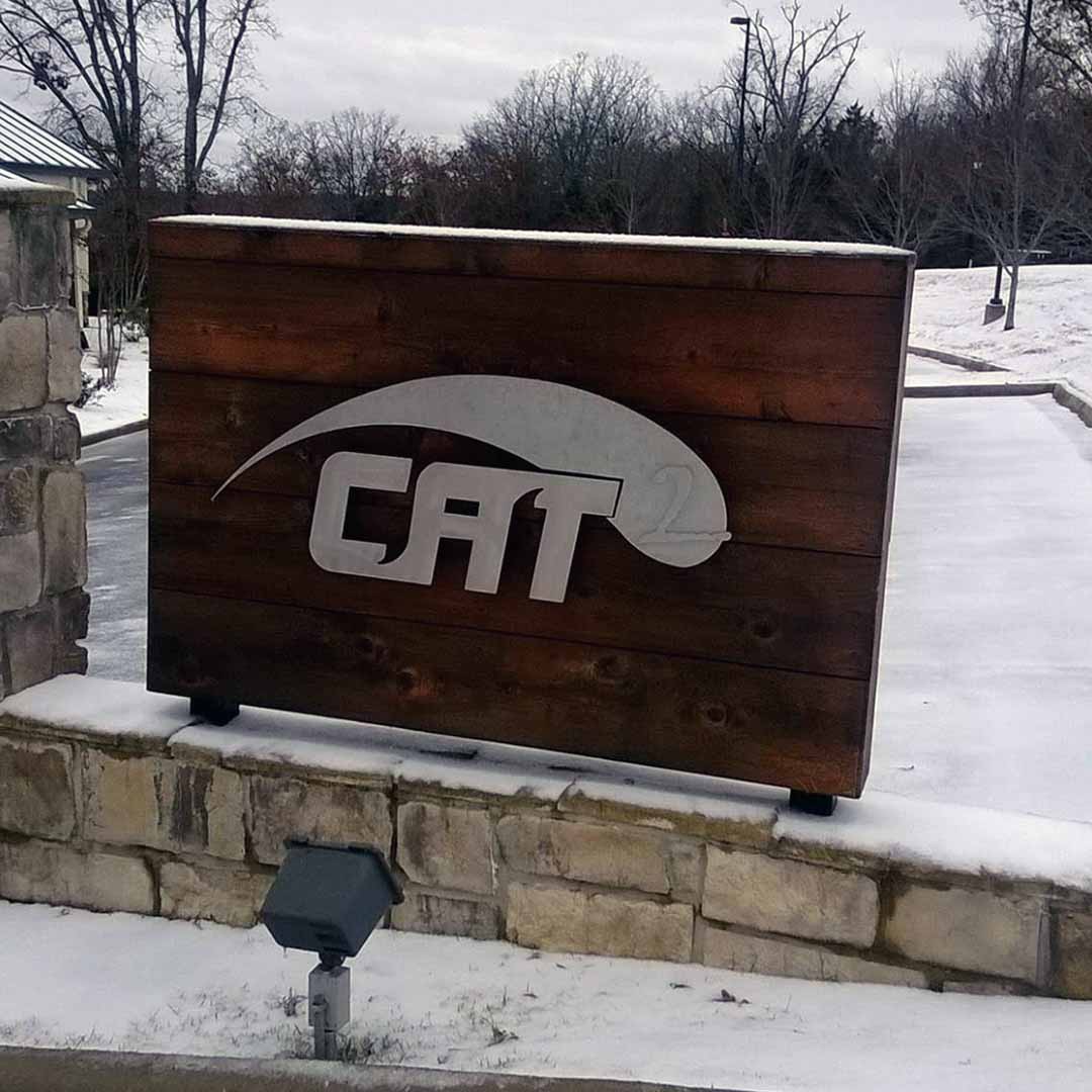 CAT Squared sign with logo at headquarters building in Conway, Arkansas